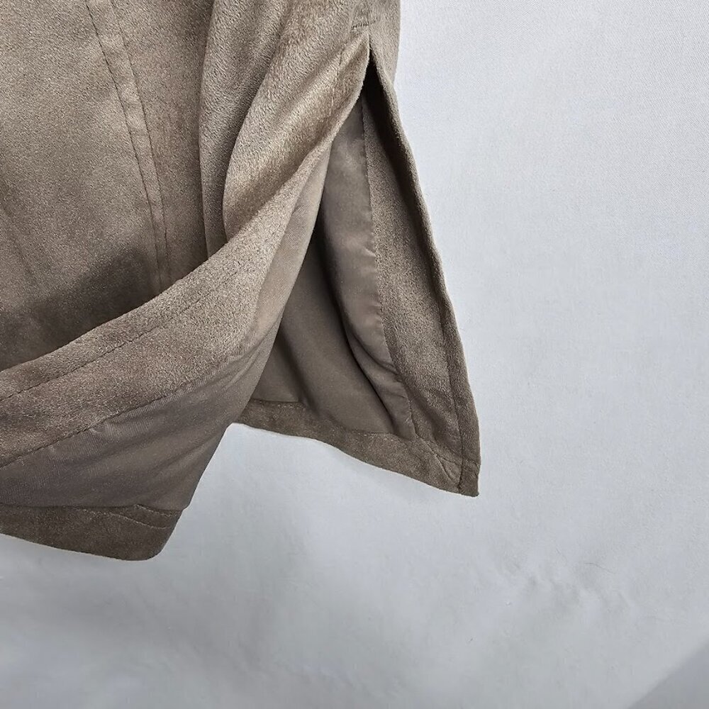 J Jill Faux Suede Jacket size XS GRAY BEIGE TAUPE Preppy Long Shacket Shirt Chic - Picture 3 of 6